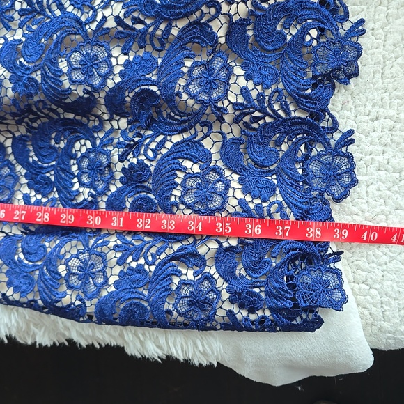 Eliza J. Royal Collection Blue Lace Overlay Low-back Sheath US 12 - Picture 7 of 10